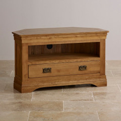 French Rustic Solid Oak Corner TV Cabinet